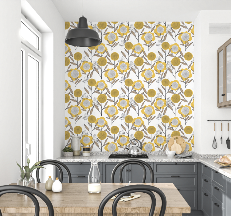 Sticker motif floral abstrait jaune - TenStickers