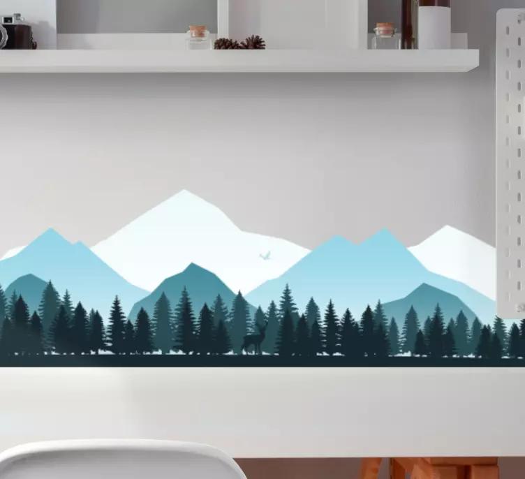 Sticker mural nature montagne silhouette d'arbres - TenStickers