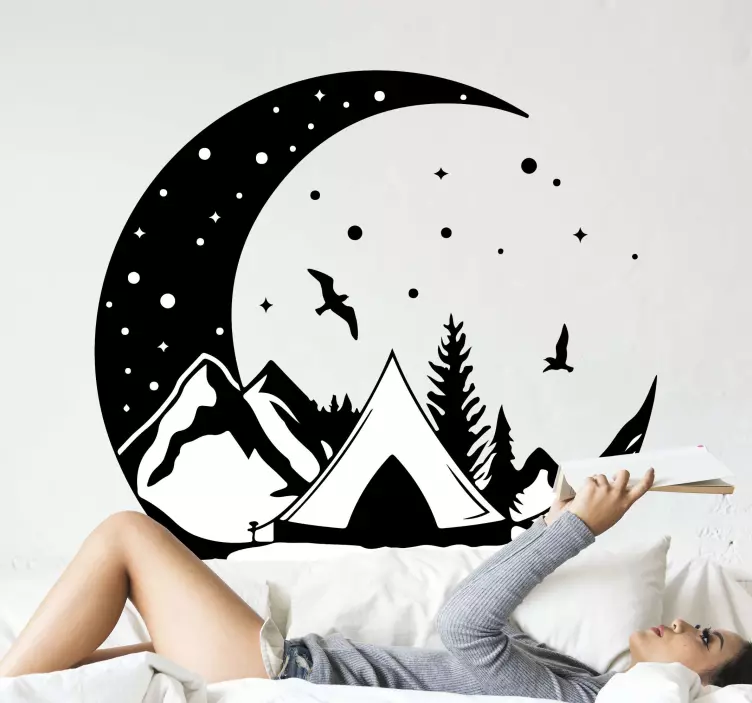Sticker nature Montagnes et nuit de lune - TenStickers