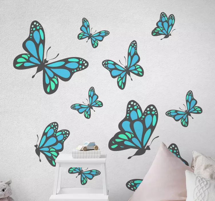 Sticker papillons bleus volants - TenStickers
