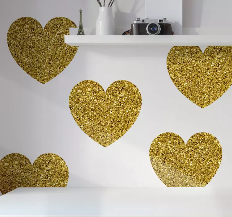 Sticker Mural Coeurs d'or scintillants - TenStickers