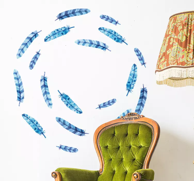 Sticker mural salon moderne plumes bleues - TenStickers