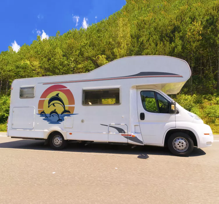 Sticker Camping Car Dauphins et Coucher de Soleil - TenStickers