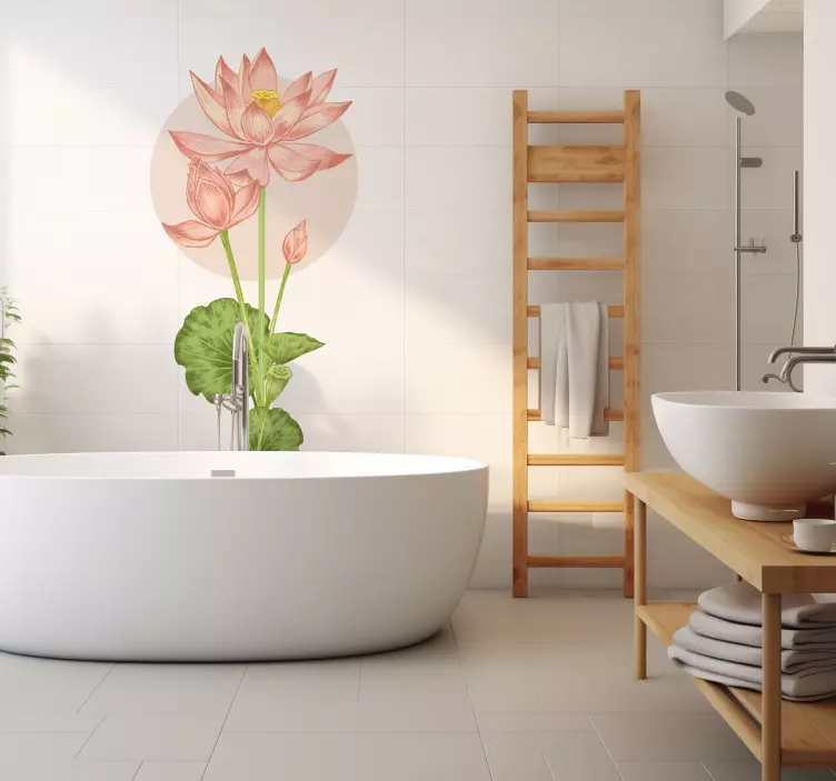 Sticker mural salle de bain fleurs de lotus - TenStickers