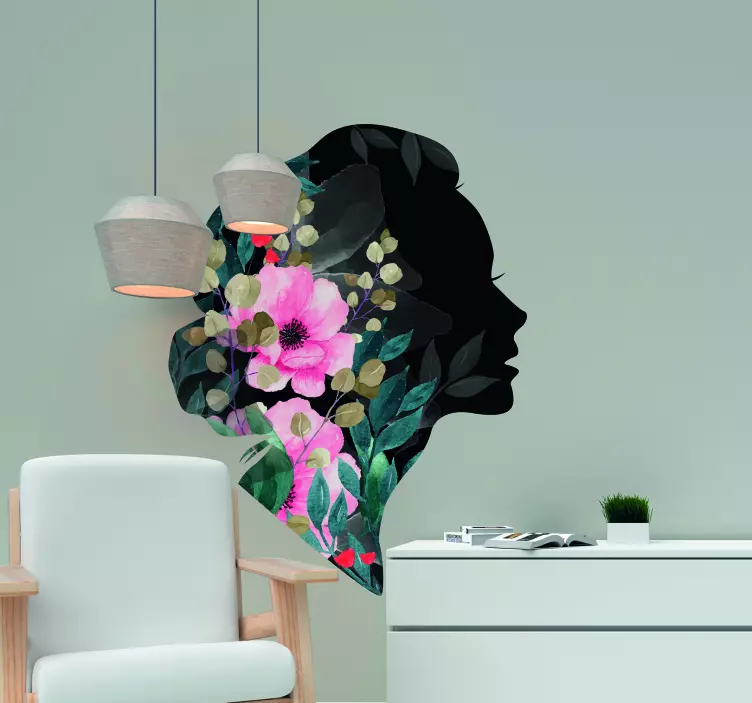 Sticker Profil d'une femme avec fleurs - TenStickers