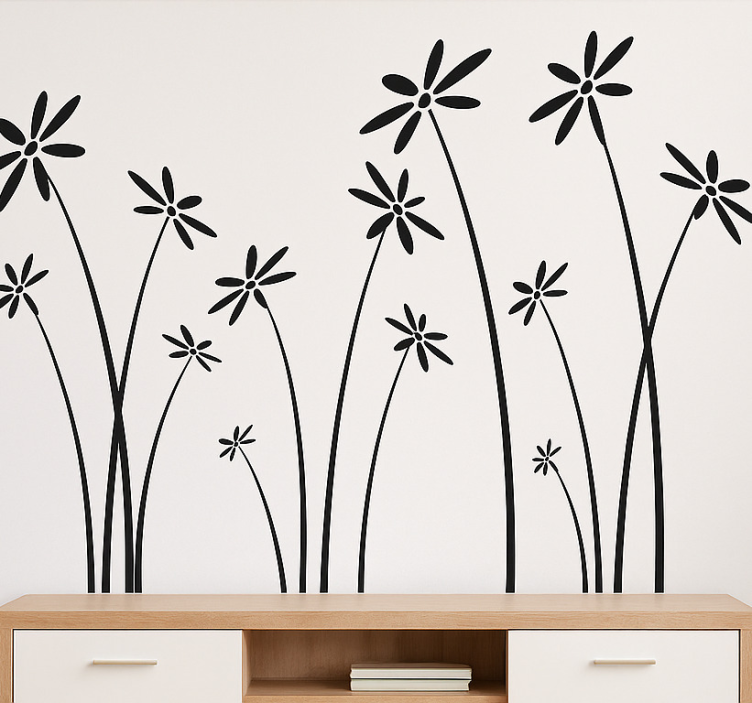 Sticker mural salon grandes fleurs noires - TenStickers