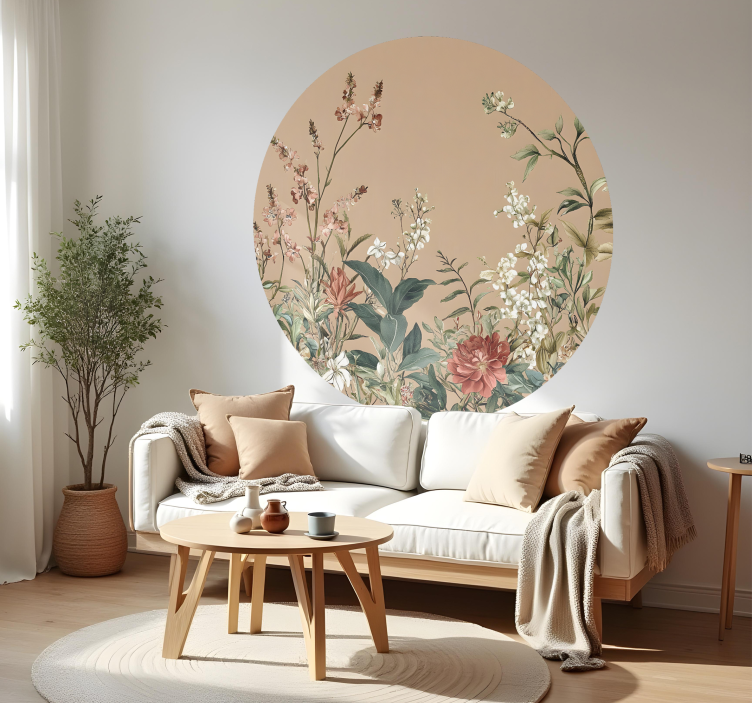 Sticker mural sanctuaire floral cercle beige - TenStickers
