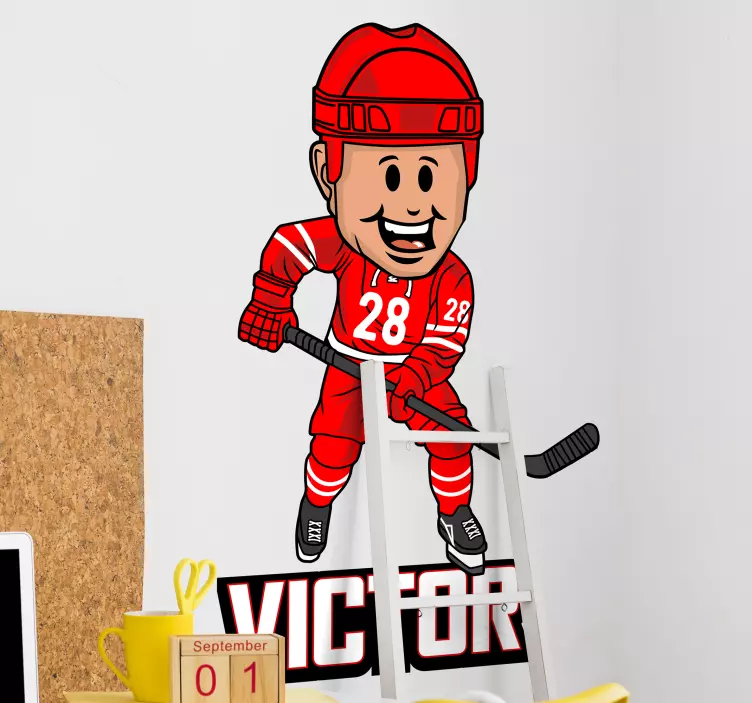 Sticker Sport Joueur de hockey rouge avec nom - TenStickers