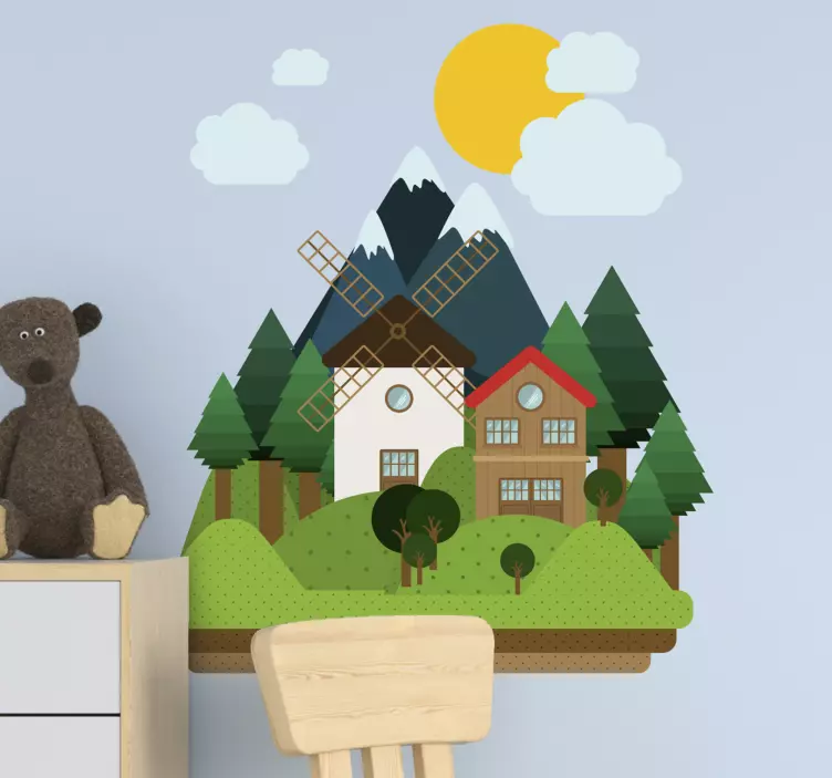 Sticker nature charmante scène rustique - TenStickers