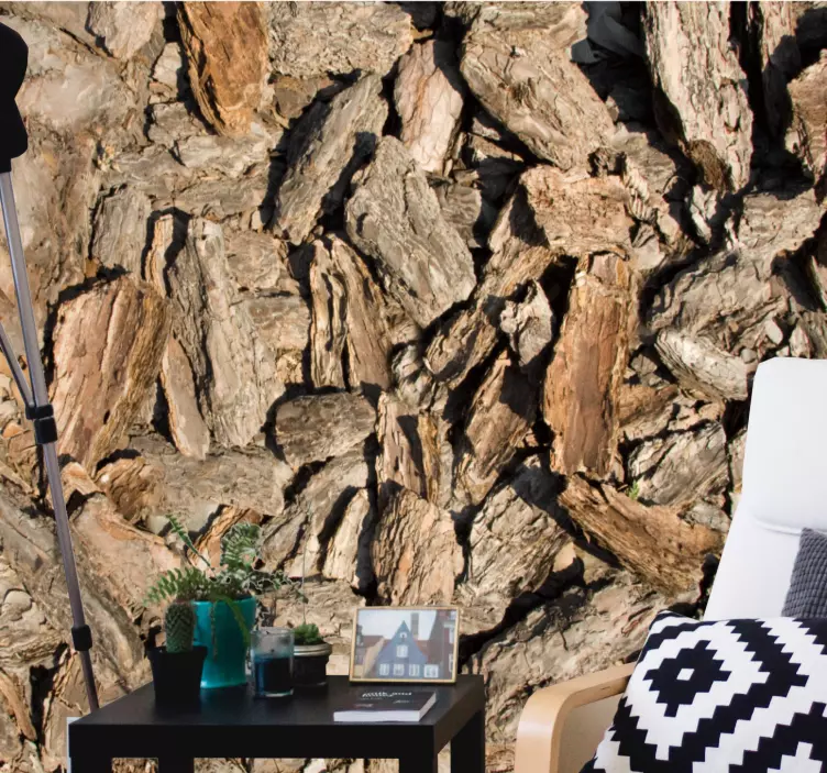 Sticker mural salon fond d'écorce texturée - TenStickers