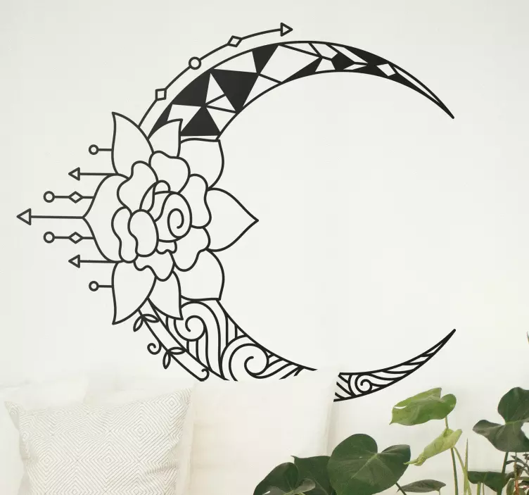 Sticker mural nature motif de lune florale - TenStickers