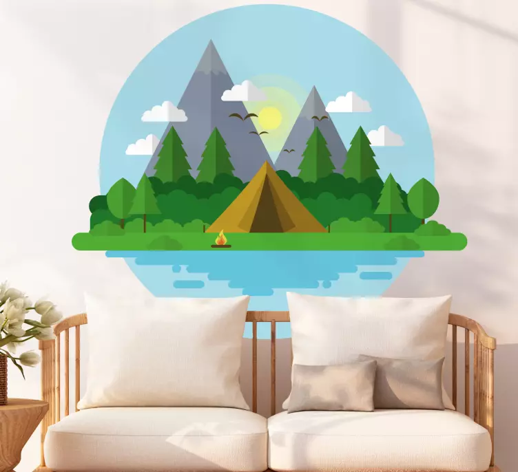 Sticker nature paysage de camping en montagne - TenStickers