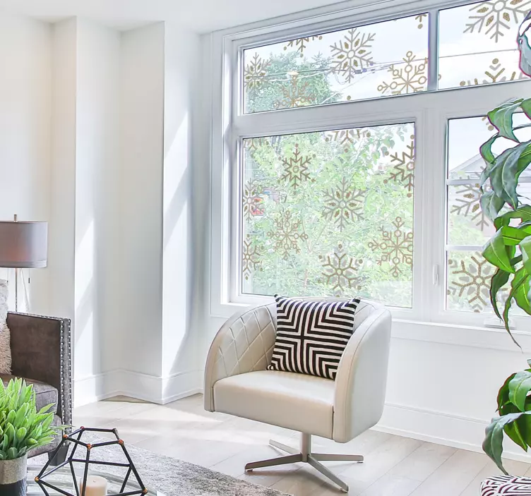 Sticker fenêtre noël set flocons de neige dorés - TenStickers