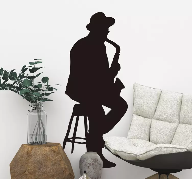 Sticker note de musique silhouette de saxophoniste - TenStickers