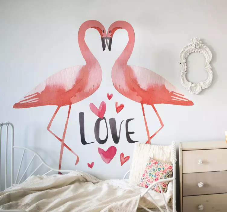 Sticker amour couple de flamants rose - TenStickers