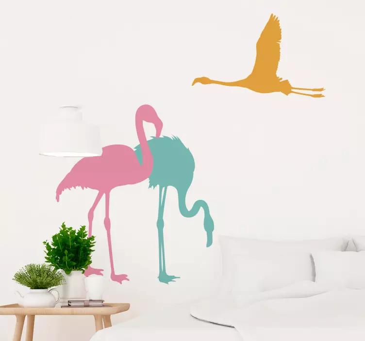 Sticker Oiseau Flamants Roses Volants - TenStickers