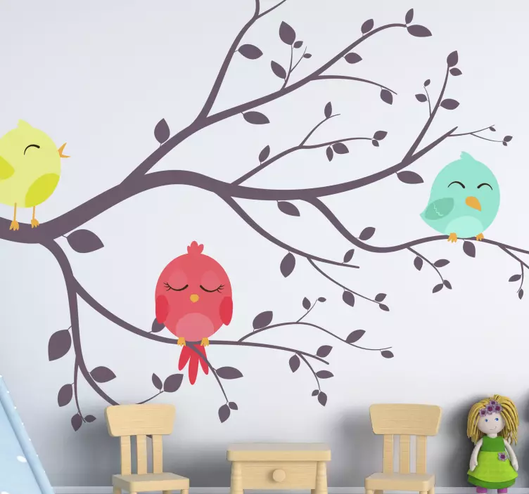 Sticker Oiseaux heureux dans l & # 39; arbre - TenStickers