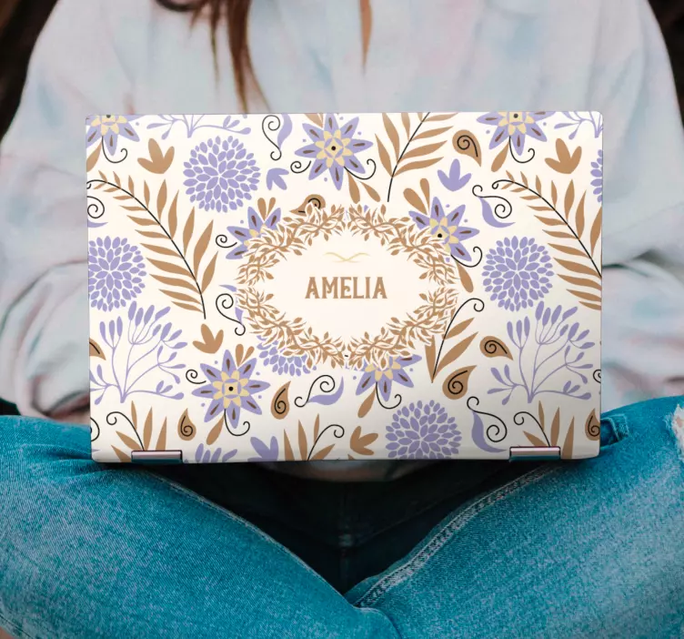 Sticker ordinateur portable couverture florale personnalisée - TenStickers