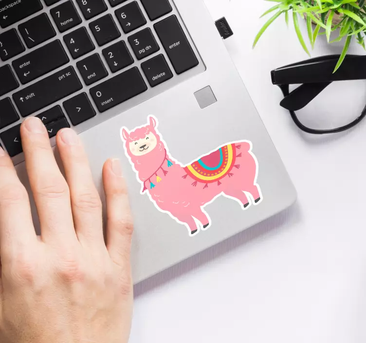 Sticker Ordinateur Portable Llama rose - TenStickers