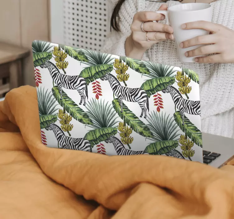 Sticker ordinateur portable motif de feuille de zèbre - TenStickers