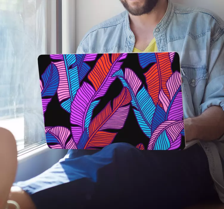 Sticker ordinateur portable motif de feuilles colorées - TenStickers