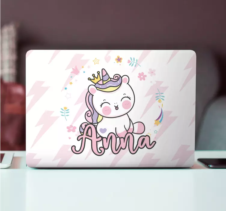 Sticker ordinateur portable bébé licorne personnalisé - TenStickers