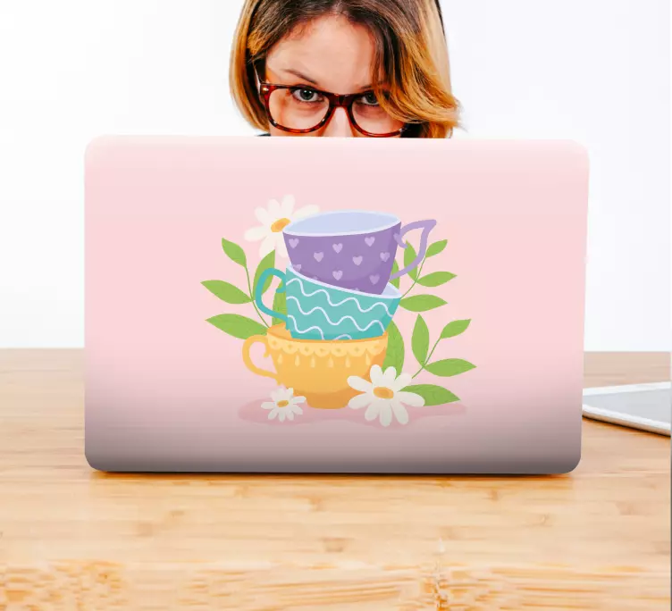 Sticker ordinateur portable tasses colorées empilées - TenStickers