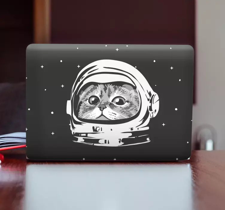 Sticker ordinateur tête de chat astronaute - TenStickers