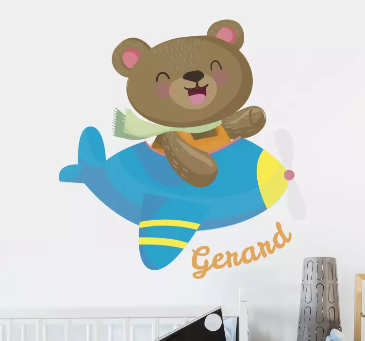 Sticker chambre bébé ours avion personnalisable - TenStickers