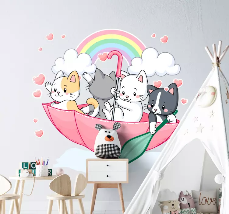 Sticker parapluie chat mignon - TenStickers