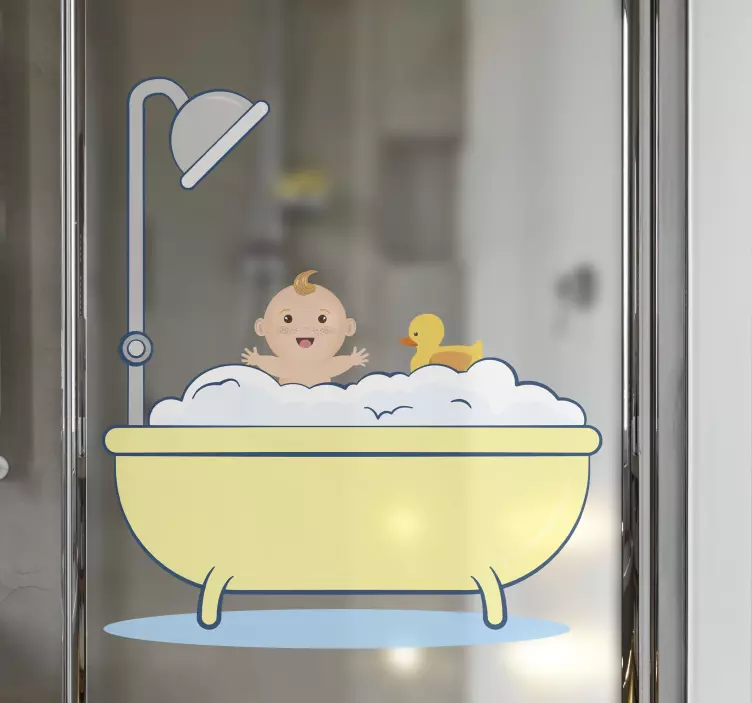 Sticker paroi de douche moment de bain mignon - TenStickers