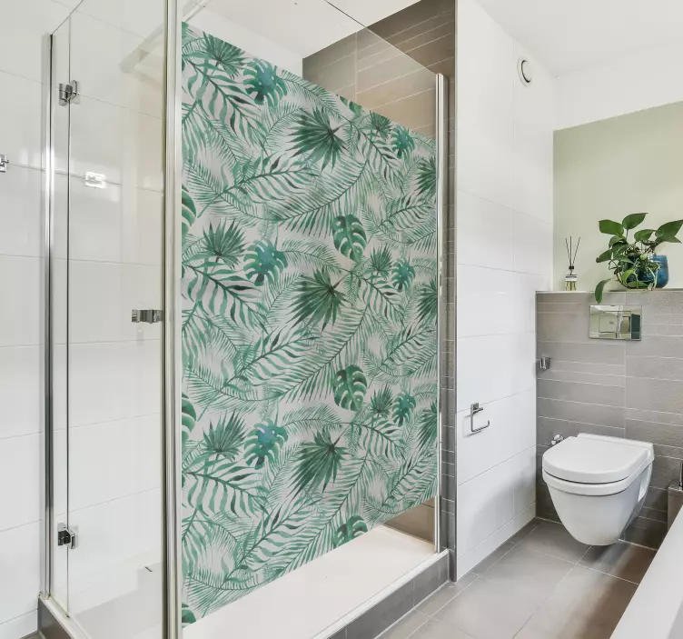 Sticker paroi de douche salle de bain plantes tropicales - TenStickers