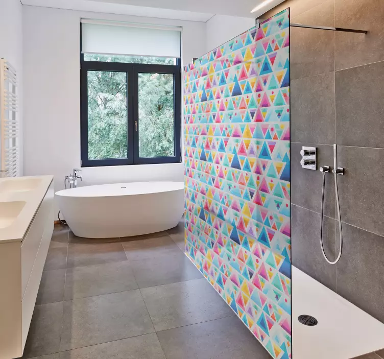 Sticker paroi de douche triangles colorés - TenStickers
