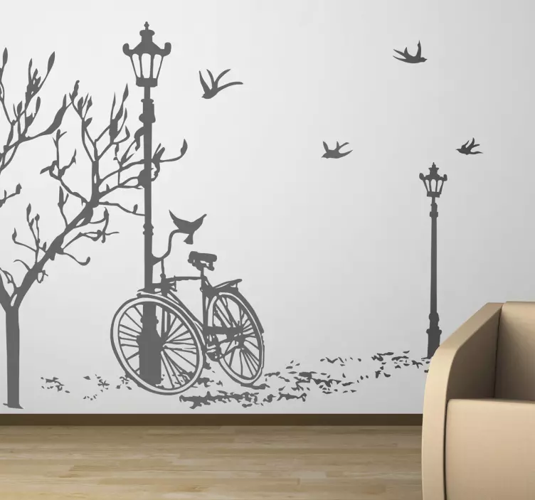 Sticker mural salon moderne bicyclette et lampadaire - TenStickers
