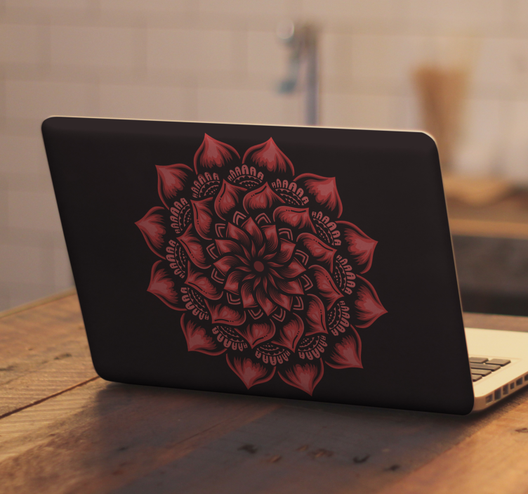 Sticker Ordinateur Portable Fleur rouge mandala - TenStickers