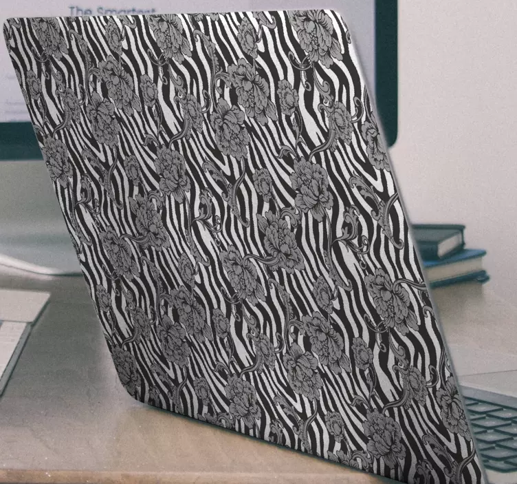 Sticker Ordinateur Portable zèbre et fleurs  - TenStickers