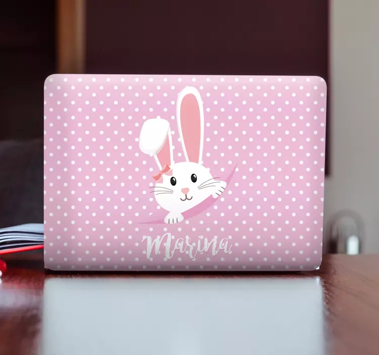 Sticker Ordinateur Portable Lapin mignon pour fille avec nom - TenStickers