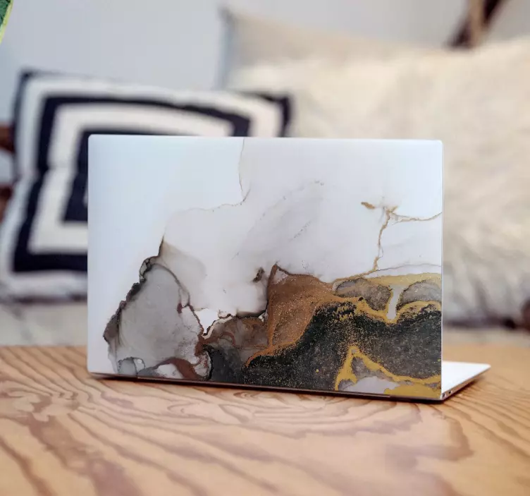 Sticker Ordinateur Portable Marbre noir et or - TenStickers