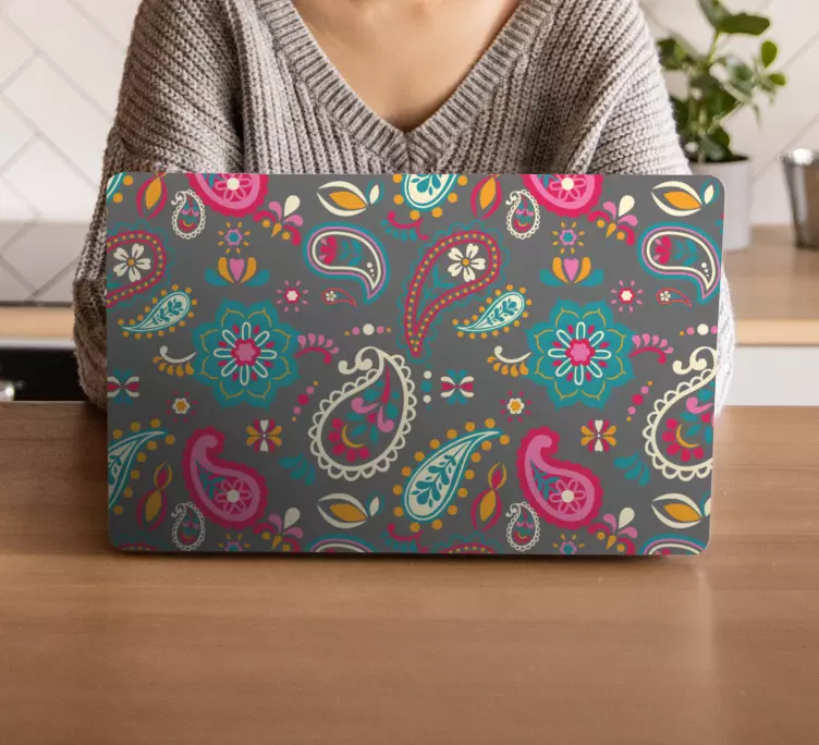 Sticker Ordinateur Portable Motifs roses sur fond gris - TenStickers