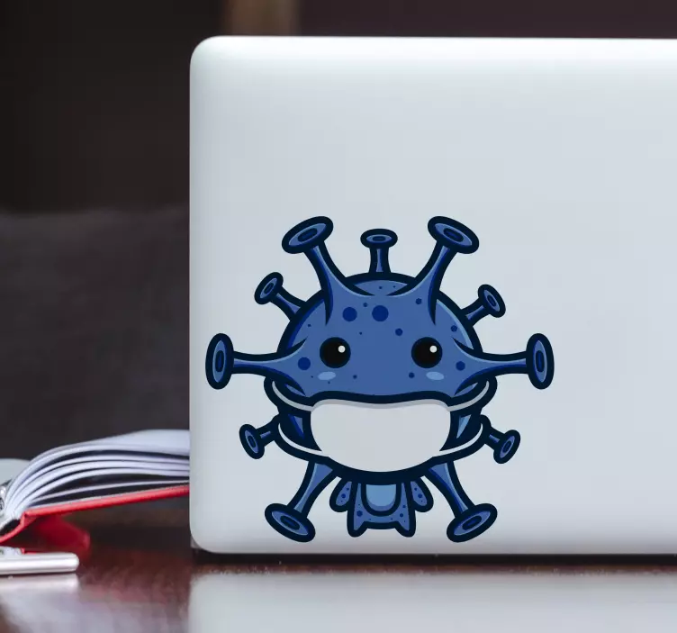 Sticker Ordinateur Portable Virus mignon avec des masques - TenStickers