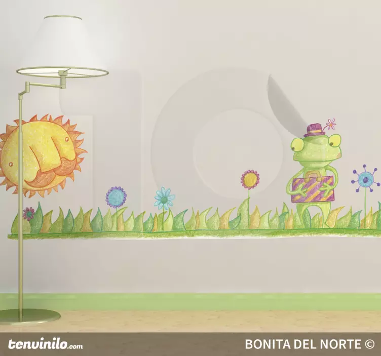Sticker mural nature personnage grenouille promenade - TenStickers