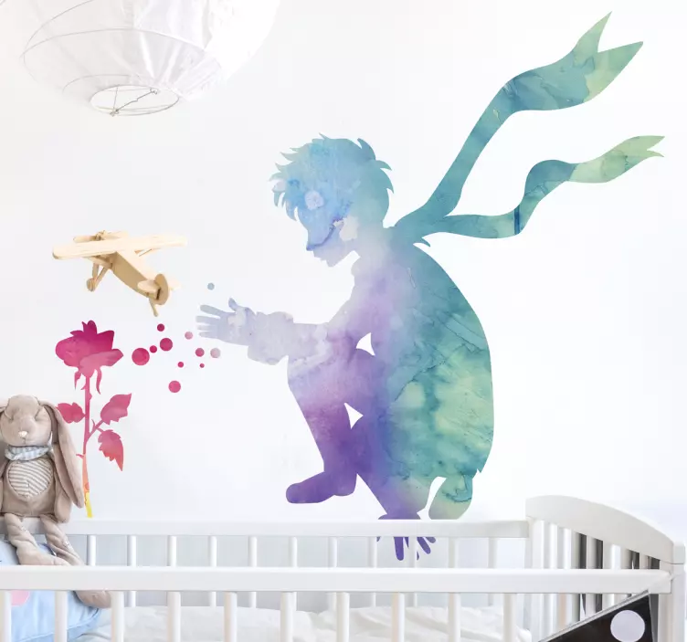 Sticker chambre bébé Petit Prince et rose aquarelle - TenStickers