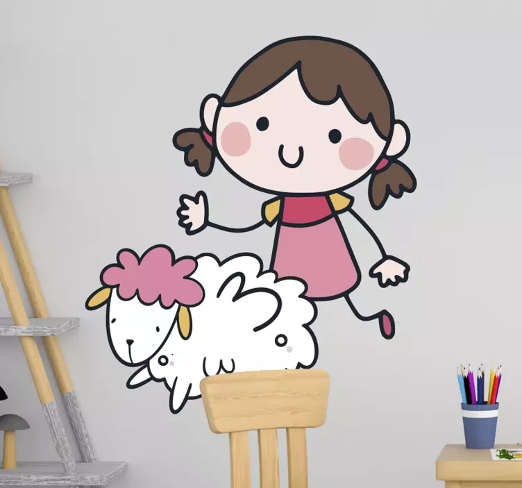 Sticker mural Petite fille et mouton - TenStickers