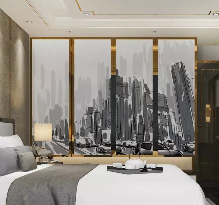 Sticker porte placard Ville peinte - TenStickers