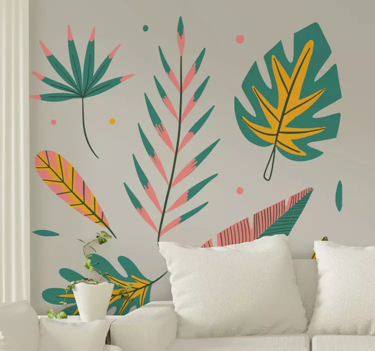 Sticker mural salon motif de feuille tropicale - TenStickers