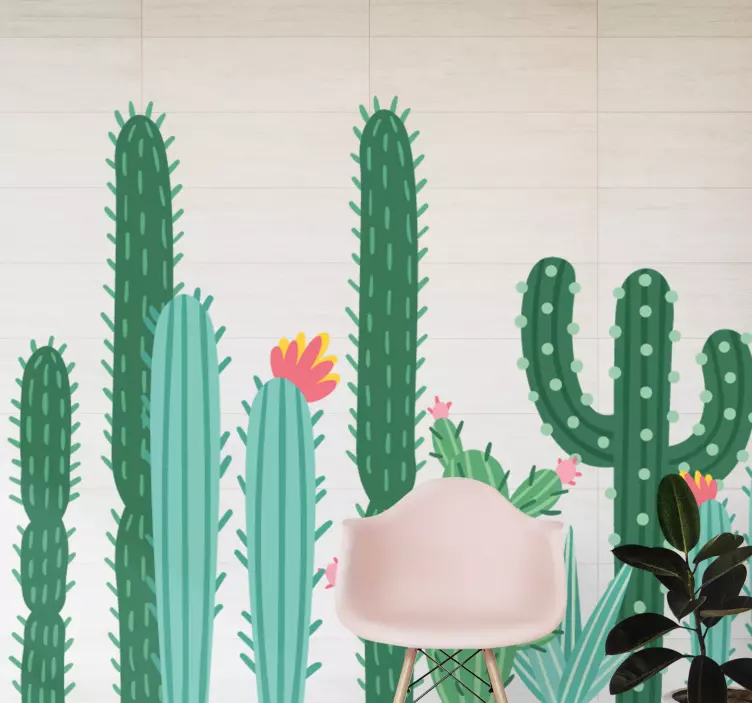Sticker plante regroupement de cactus vibrant - TenStickers