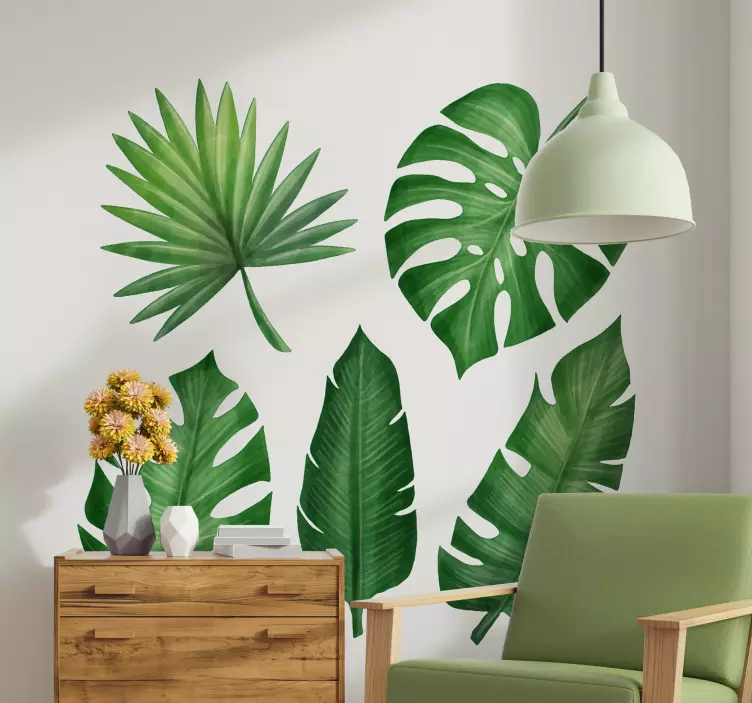 Sticker mural pack de feuilles tropicales réalistes - TenStickers