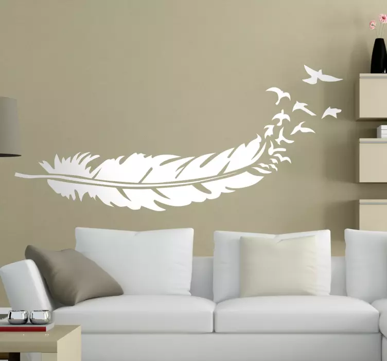 Sticker mural salon plume et oiseaux - TenStickers