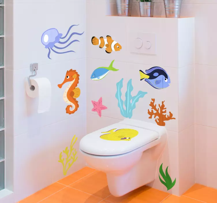 Sticker salle de bain poissons et vie aquatique - TenStickers