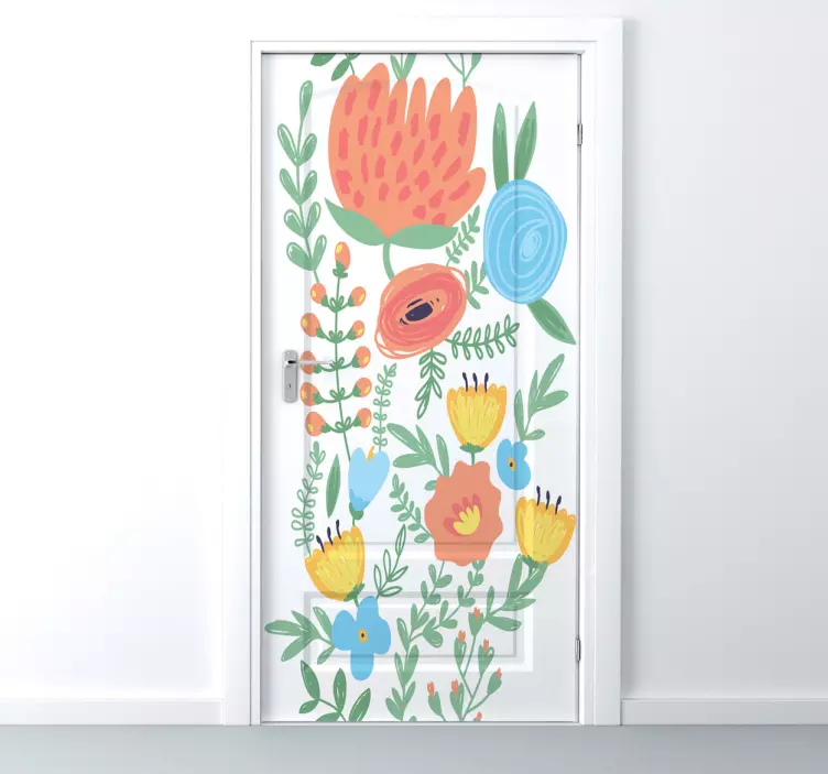 Sticker porte motif floral pastel - TenStickers